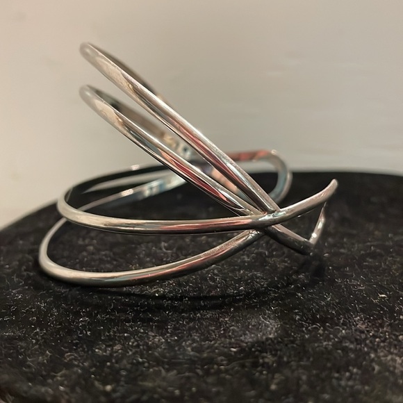 8” titanium plated four layer abstract open cuff bracelet - Picture 5 of 12